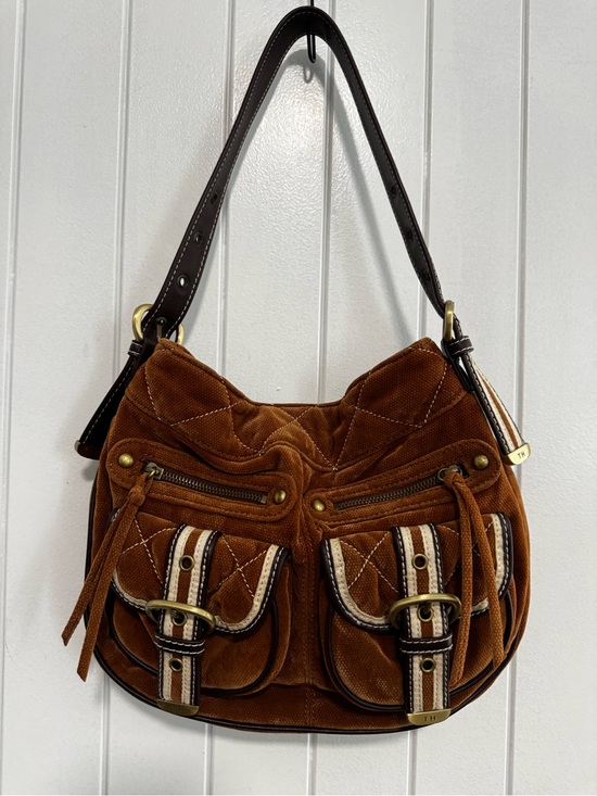 Tommy Hilfiger Handbags - Y2K Tommy Hilfiger Brown Velvet Quilted Shoulder Bag with Dark Brown Strap